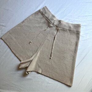 THE LULLABY CLUB tan rib knit drawstring elastic waist high rise shorts